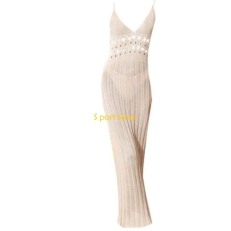 U2JB 할로우 비키니 여성용 크로 셰 뜨개질 비치 드레스 백리스 수영복 커버 업