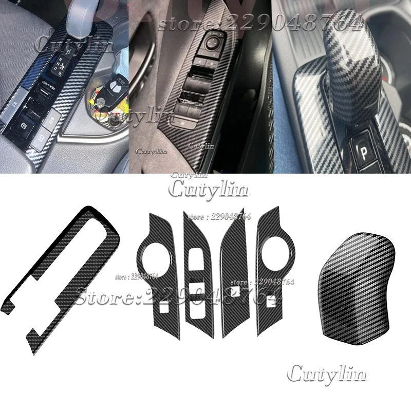 Für Toyota CHR C-HR 2024 2025 ABS Carbon-Faser Schaltknauf-Abdeckung Fensterheber-Schalter Bedienfeld-Zierleiste Zubehör
