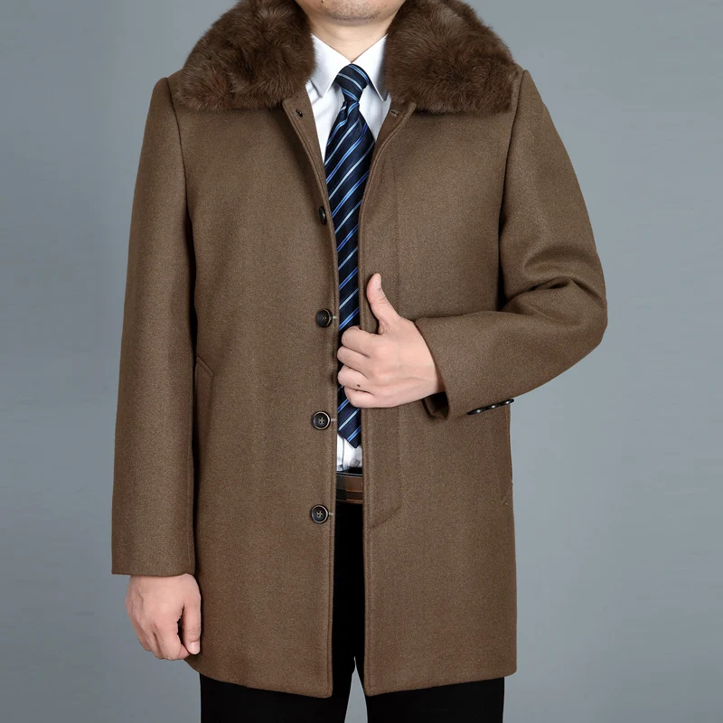 

2023 New Arrival Men Wool Coat Winter Blend Coat Real Rabbit Fur Autumn Woolen Long Coats Wool Jacket Male Pea Coat Thick M-4XL