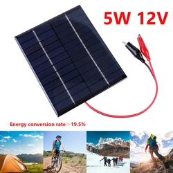 5W 12V Solar Panel Waterproof DIY Polysilicon Solar Epoxy Cell Charger with Clip Cable Solar Battery Charger for Outdoor Camping