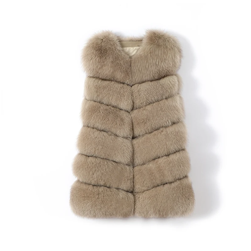 Natural Real Fox Fur Medium Length Overcoat Women\'s Warm Winter Jacket Vest Luxury Furry Autumn Big Size Solid Color CoatXS-10XL