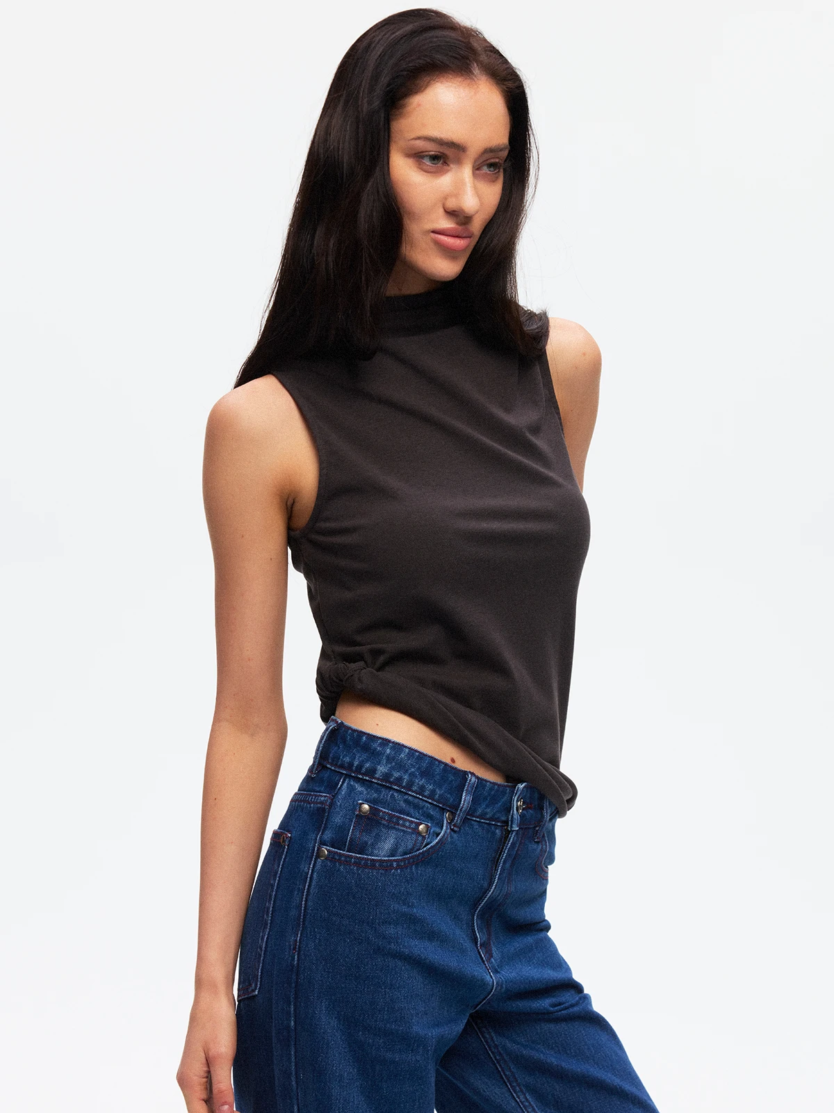 TDDP Design Knot High Collar Tank Top Sleeveless Women's Outerwear Summer Fashion Sensation Slim Fit Cotton Blend Vest
