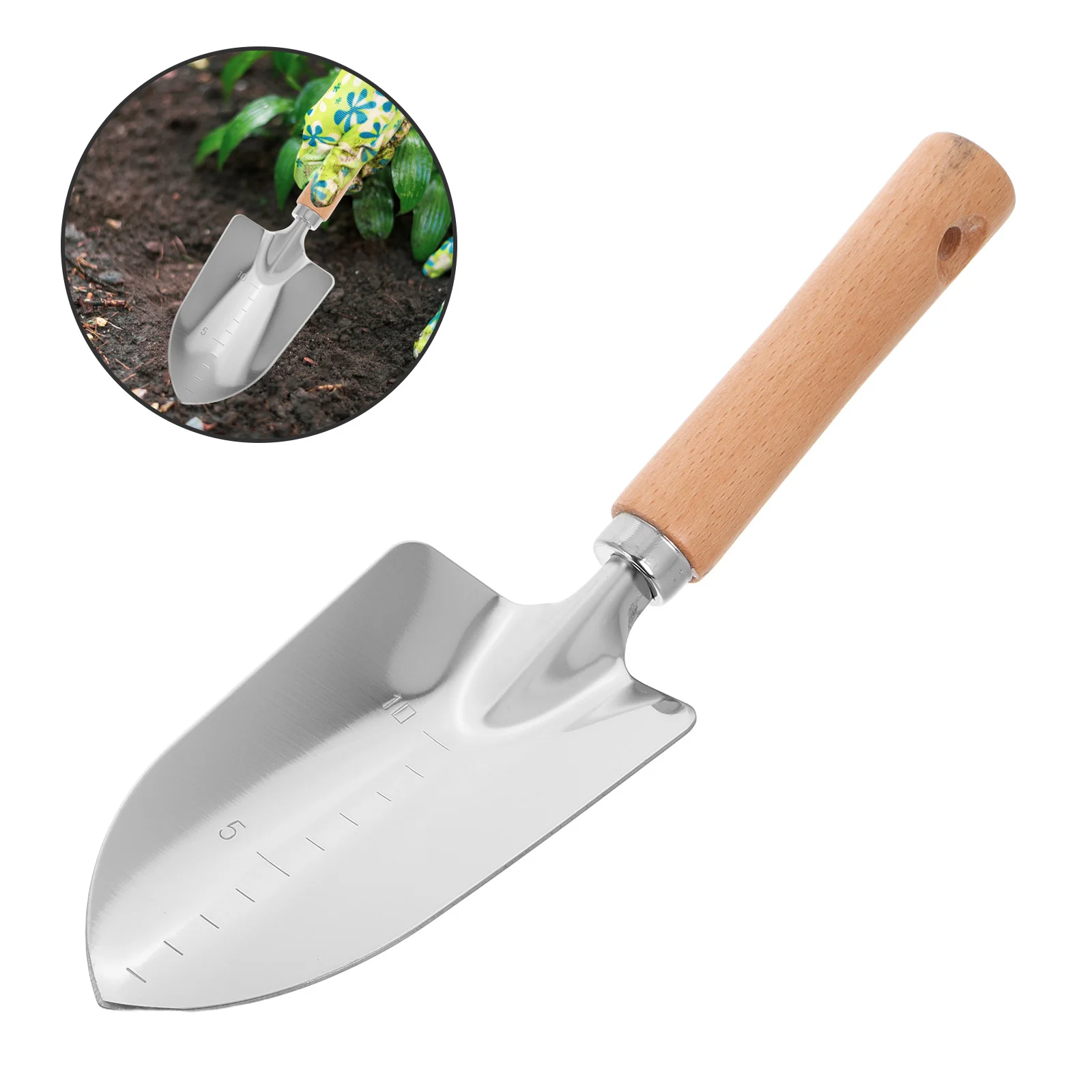 

Wood Handle Garden Shovel Small Gardening Tool Comfortable Grip Sharp Head for Digging Planting Soil Spade Shovel
