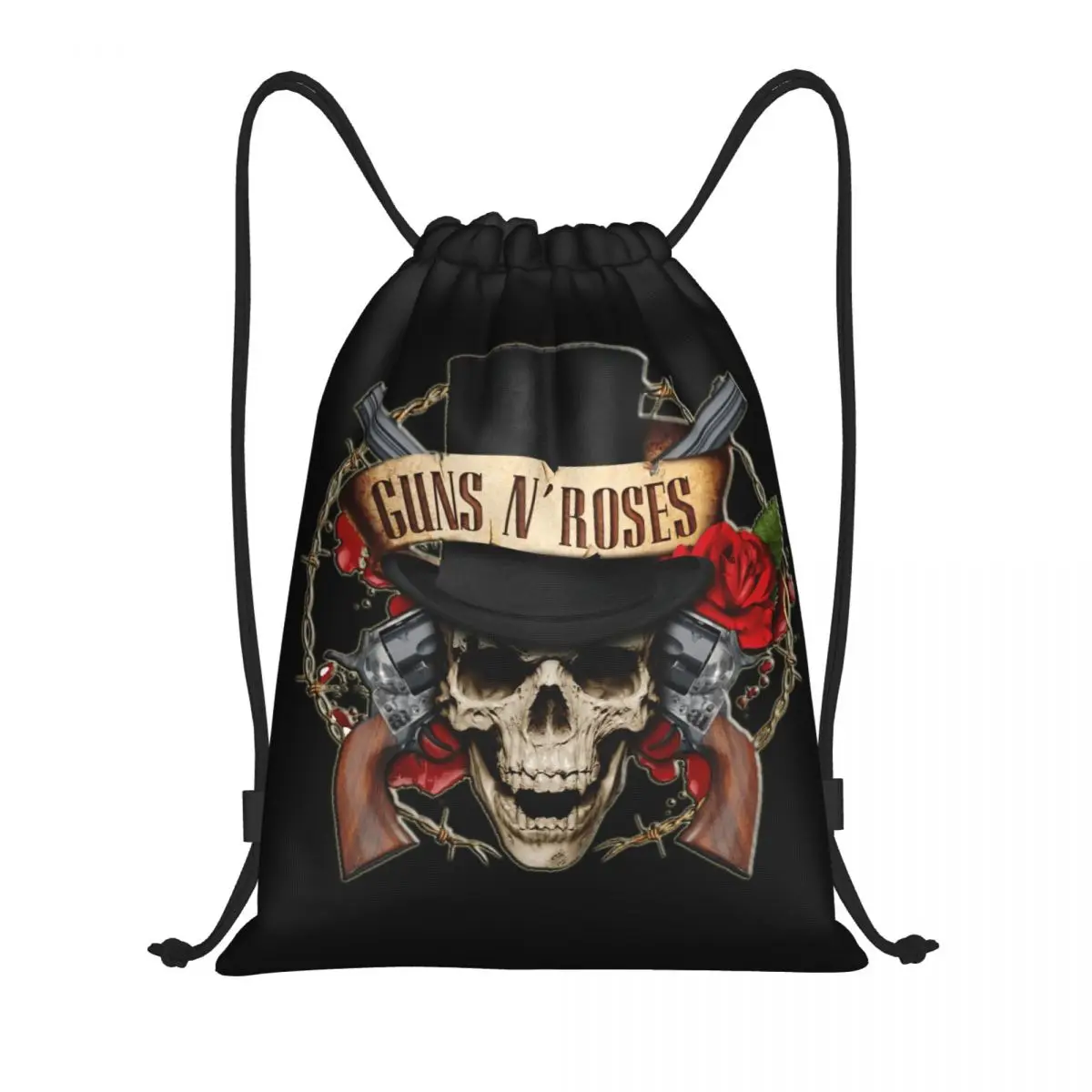 Custom Guns N Roses Bullet Logo Drawstring Backpack Bags Men Women Lightweight Heavy Metal Gym Sports Sackpack Sacks for Yoga