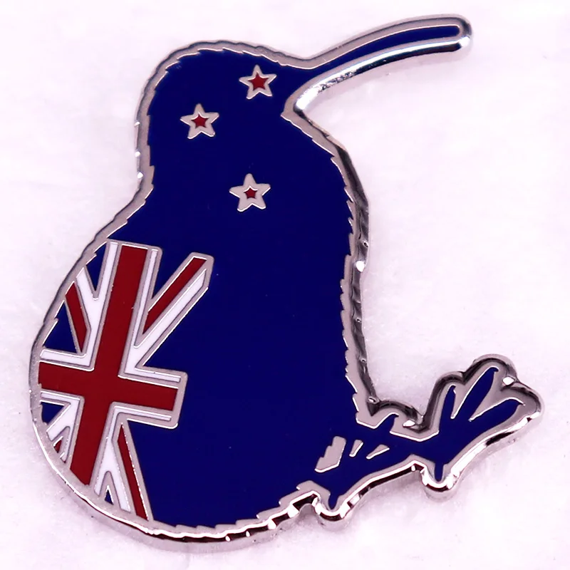 Pin esmaltado de Kiwi con bandera de Nueva Zelanda, bonito insignia de broche de pájaro Kiwi
