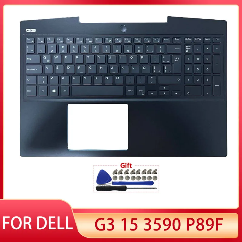 New For DELL G3 15 3590 P89F Laptop Palmrest Upper Cover Top Case Latin Keyboard White Backlight Gamer Keyboard