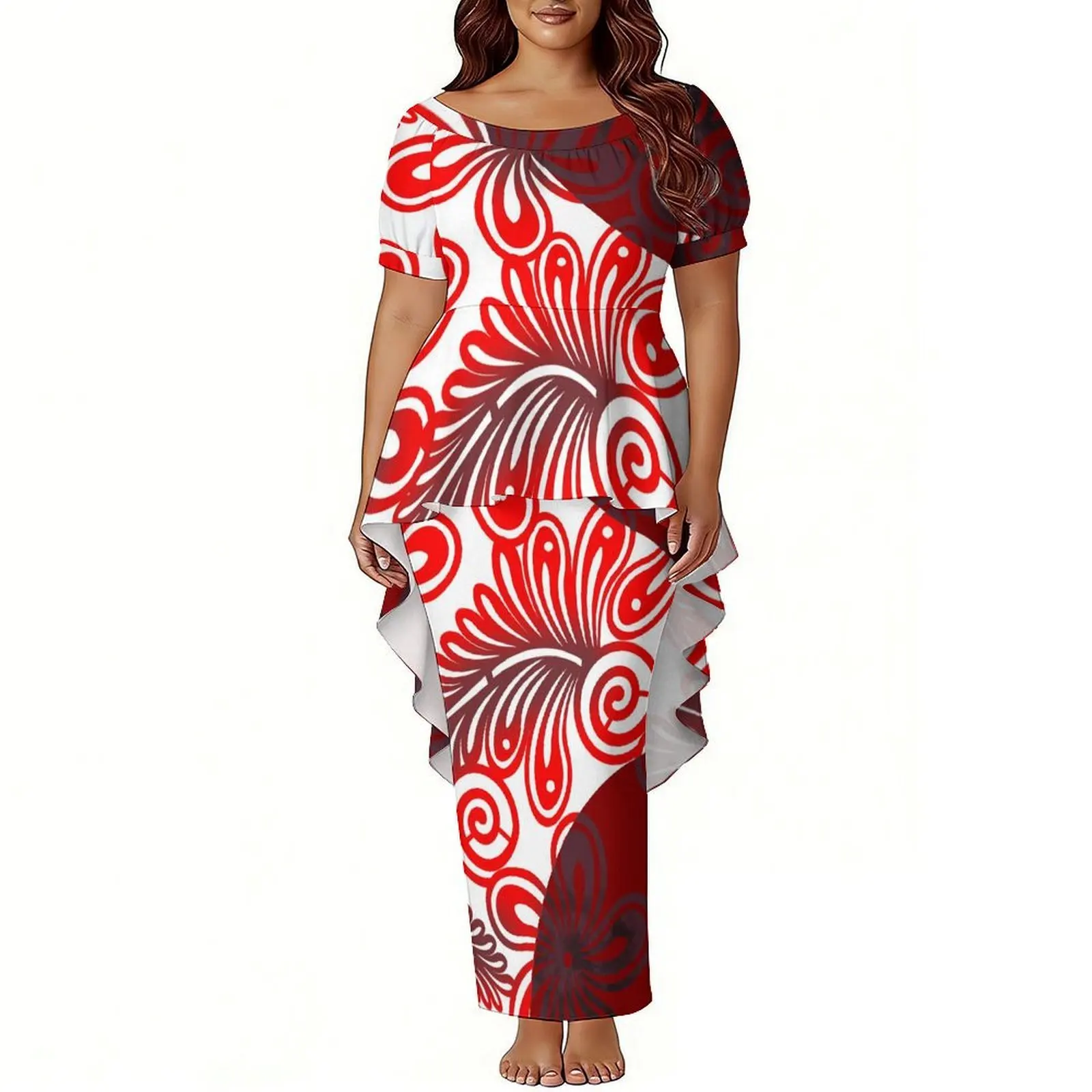 New Polynesian Island-Style Women'S Puletasi Short-Sleeved Dress Set - Party-Ready Stylish High-Waisted Long Dress