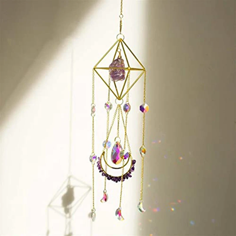 Suncatcher Crystal Boho Decor, Purple Gemstone Sun Catcher Hanging For Windows, Housewarming Spiritual Gift Easy Install