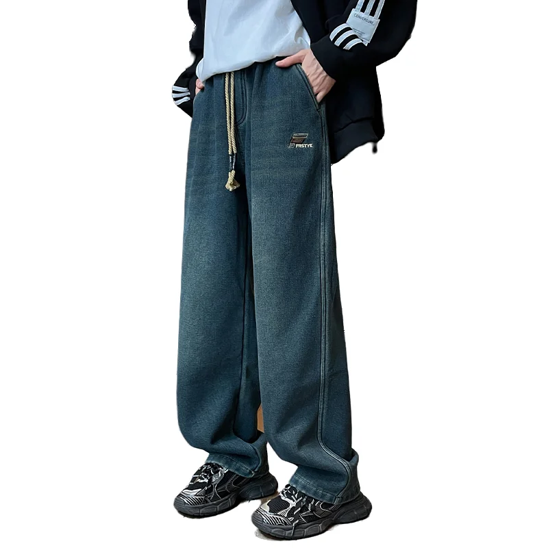 

Мужские джинсы из хлопкового фланеля на подкладке, осенне-зимние, утепленные, из смесового хлопка, теплые, свободные, прямые, мужские джинсовые брюки