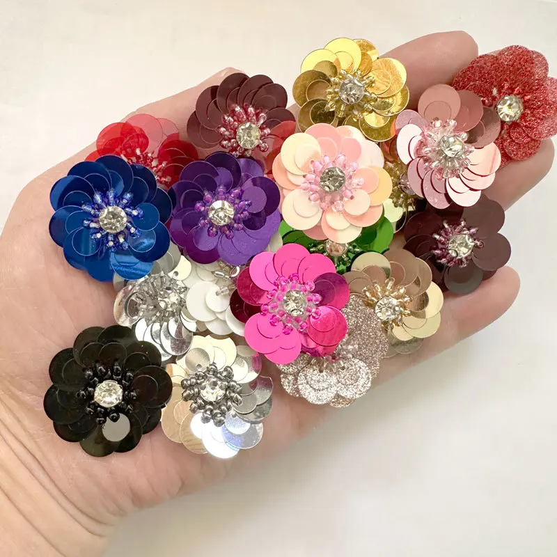 10PCS 3CM Rhinestone Glitter Handmade Small Flower DIY Clothing Embroidery Fabric Accessories Patchwork
