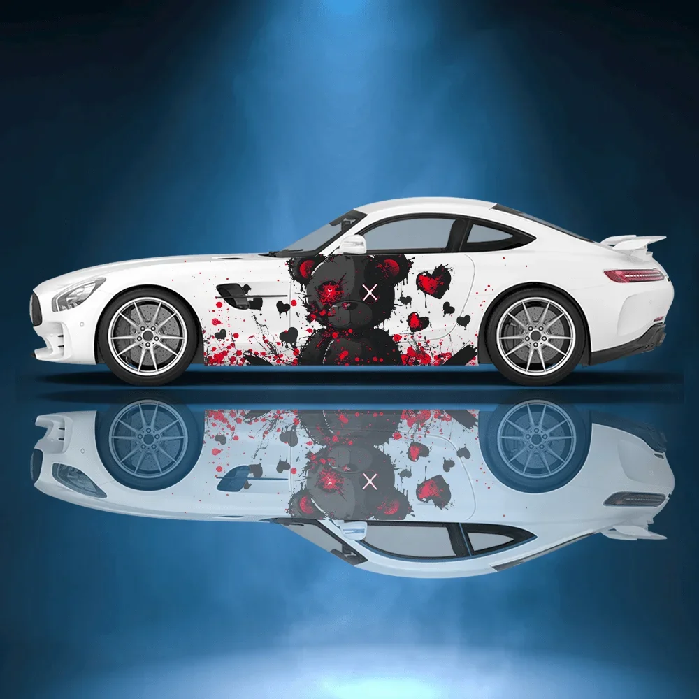 

Черно-красная кукла-медведь Sad Love, автомобильная виниловая наклейка, самоклеящаяся наклейка из ПВХ, подходит для грузовиков, внедорожников, декор, автоаксессуары, подарок