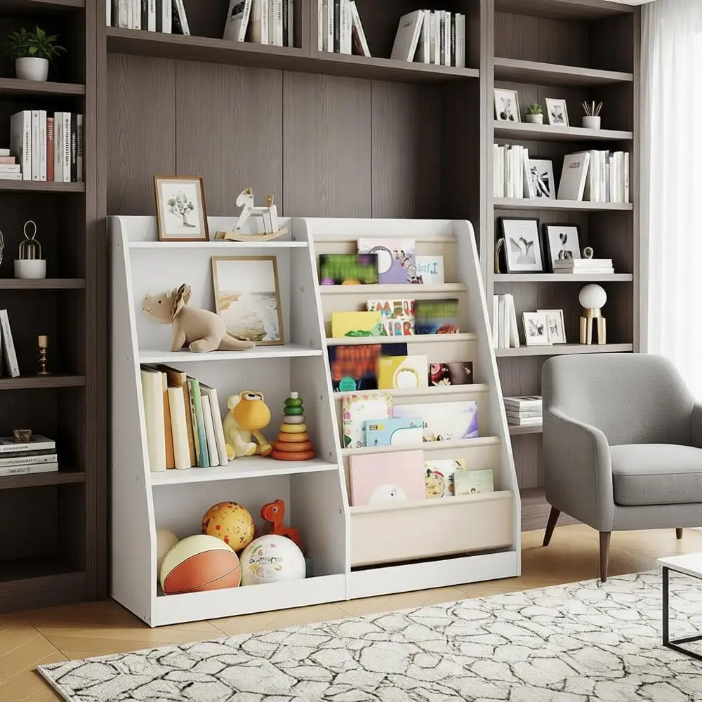 

6-слойная тканевая книжная полка для малышей и органайзер для игрушек для игровой комнаты, спальни или класса, белый