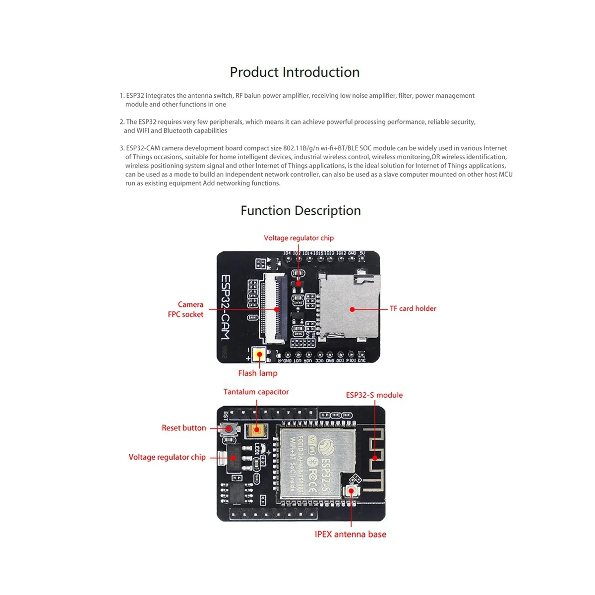 ESP32-CAM Development Board 520KB+4M PSRAM 32Mbit WIFI+Bluetooth Ultra Low Powers IoT Development Board Module