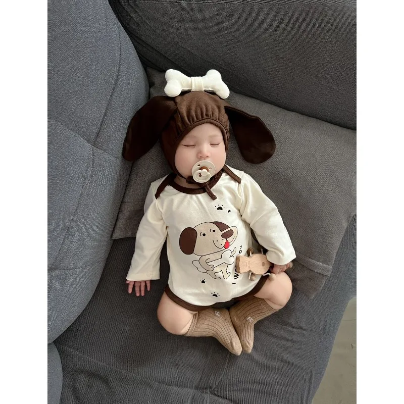 New Cute Cartoon Puppy Romper Baby Climbing Suit Long Sleeve Newborn Onesie for 0-1 Years Old Unisex Baby Clothes