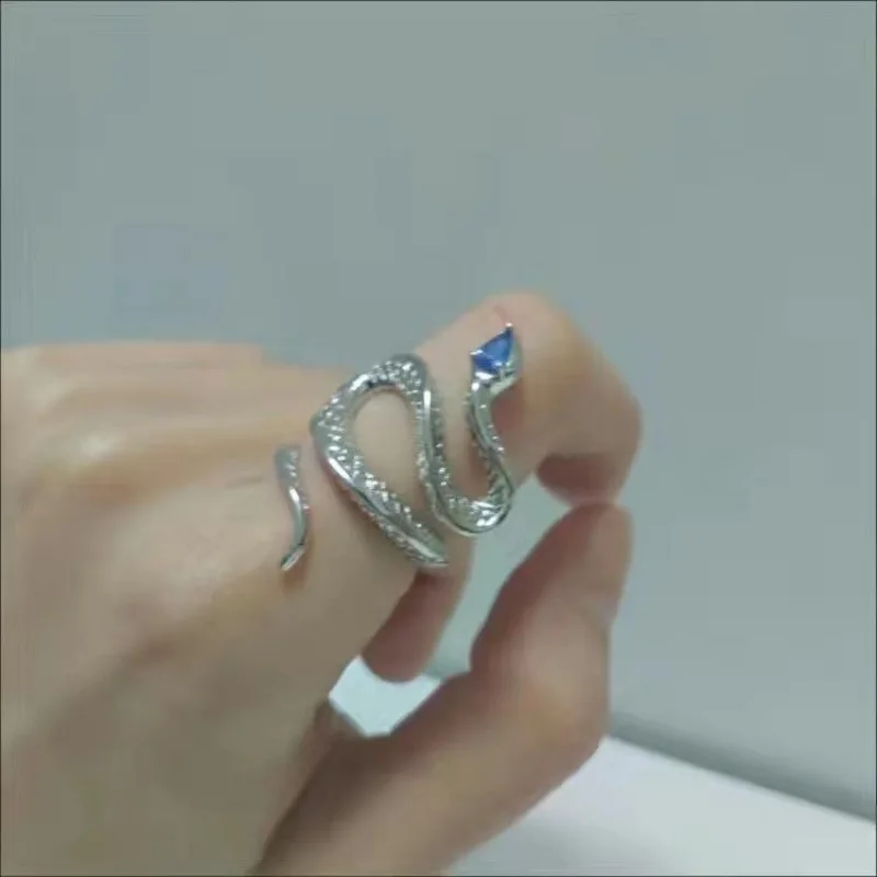925 Sterling Silver Shiny Zircon Snake Personalized Fashion Resizable Opening Ring For Women Luxury Jewelry