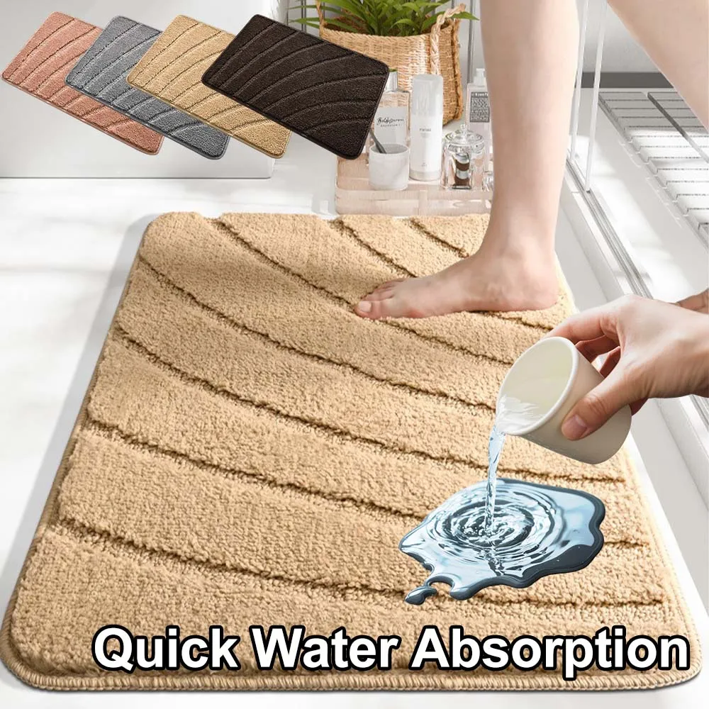 

1PC Quick Water Absorption Bathroom Rug Machine Washable Floor Mat Non-Slip Easy Care for Bathroom/Toilet 욕실 발매트 Коврик В Ванну