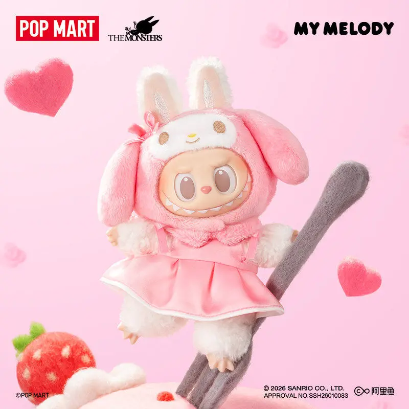 

POP MART Labubu X Sanrio Family: Виниловая плюшевая кукла, милая коллекционная фигурка, сюрприз-бокс, модный брелок, подарок