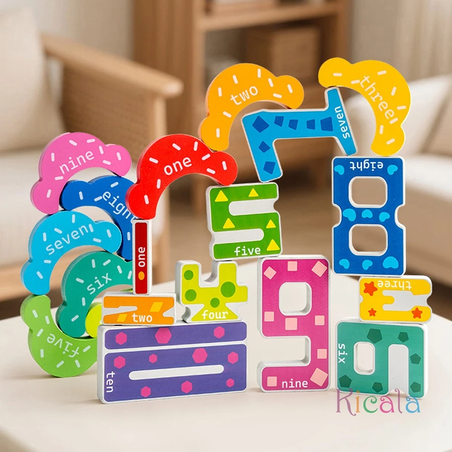Деревянные развивающие цифровые блоки, креативные головоломки, штабелируемые игрушки, распознавающие цветные цифры, подарок Монтессори