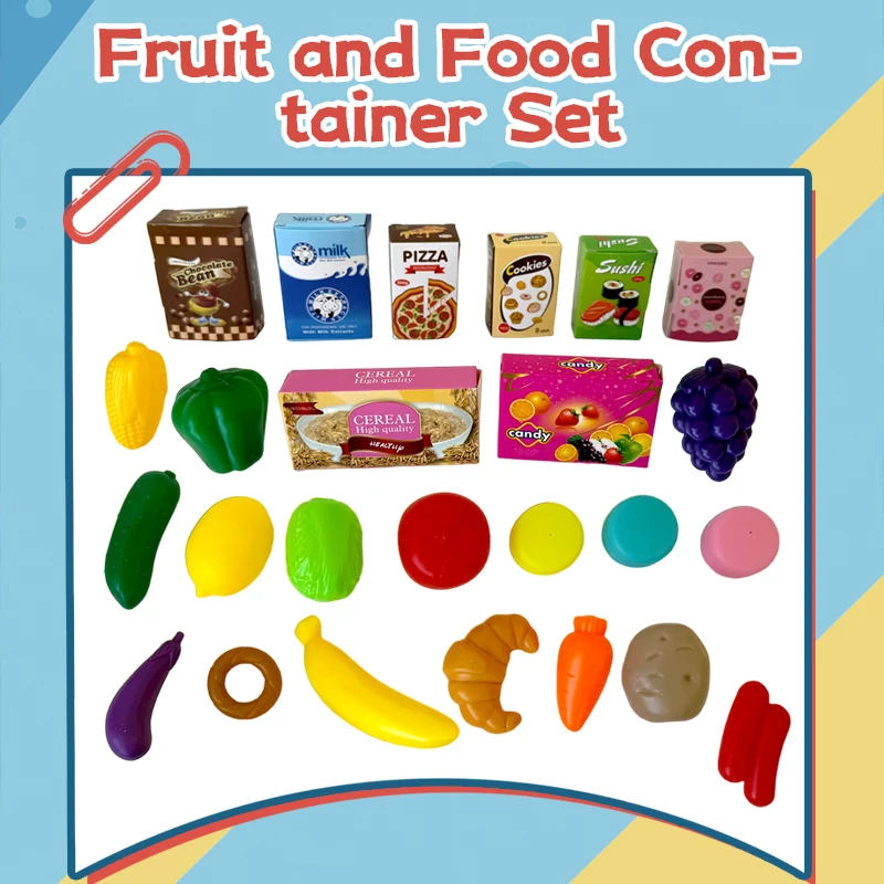 어린이 쇼핑 카트 장난감 17PCS – 레드 |   과일 및 음식 상자가 포함된 소꿉놀이 세트 |   바퀴와 수납공간이 있는 48cm 푸시카트 |