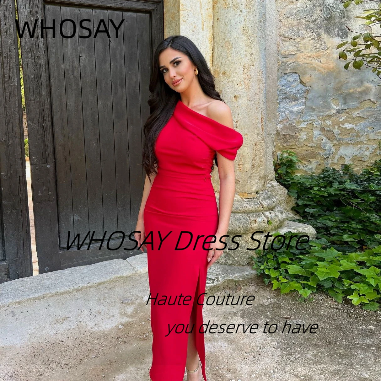 

WHOSAY Red Prom Dresses New Style Off Shoulder Robe Des Cocktail Party Dress Side Slit Special Banquet Evening Gowns