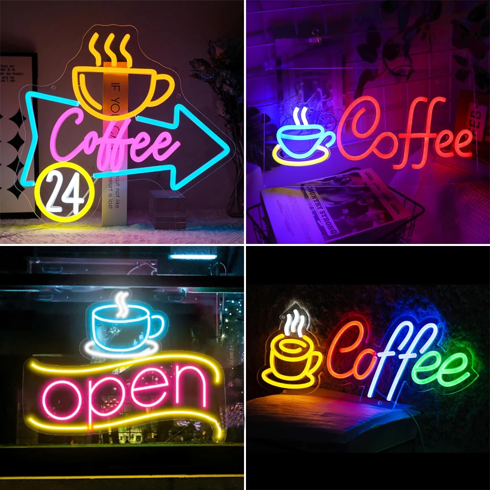 

Coffee Shop Neon Sign For Wall Decor Led Acrylic Room Decoration For Home Cafe Milk Tea Dessert Shop Restaurant Dimmable Logo