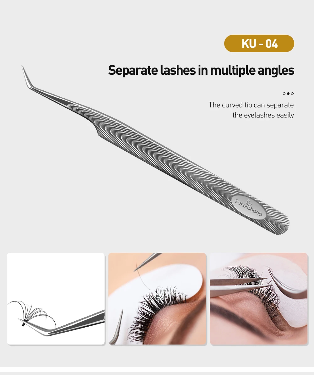 SAKURAHANA Antistatische Wimpernpinzette, professionelles, hochpräzises Volumenverlängerungs-Anti-Rutsch-Make-up-Werkzeug aus Edelstahl – Detail 8