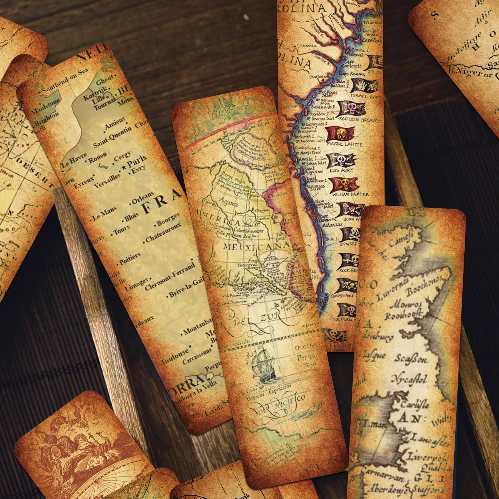 30pcs Vintage Map Bookmark Reading Pages Books Annotated School Stationary Supplies DIY Creative Aesthetic Bookmark Student Gift