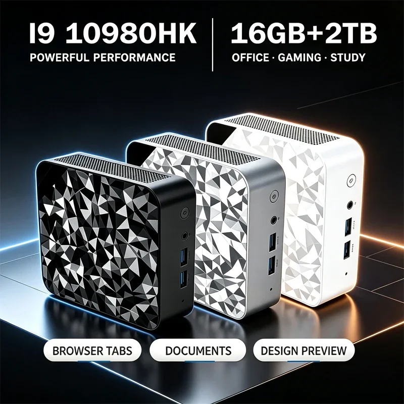 Windows 11 Multi-color Mini PC Intel Core I9-10980HK 16GB RAM 4K Video Output WiFi6 BT5.2 Compact Computer Home Media Playback