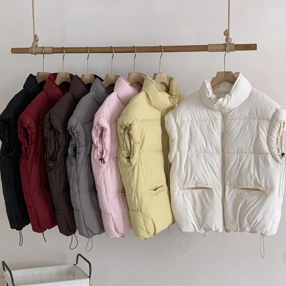 

Casual Loose Women Cotton Waistcoat Autumn Winter Thick Warm Sleeveless Stand Up Collar Zipper Jackets Korean Style Vest Coats