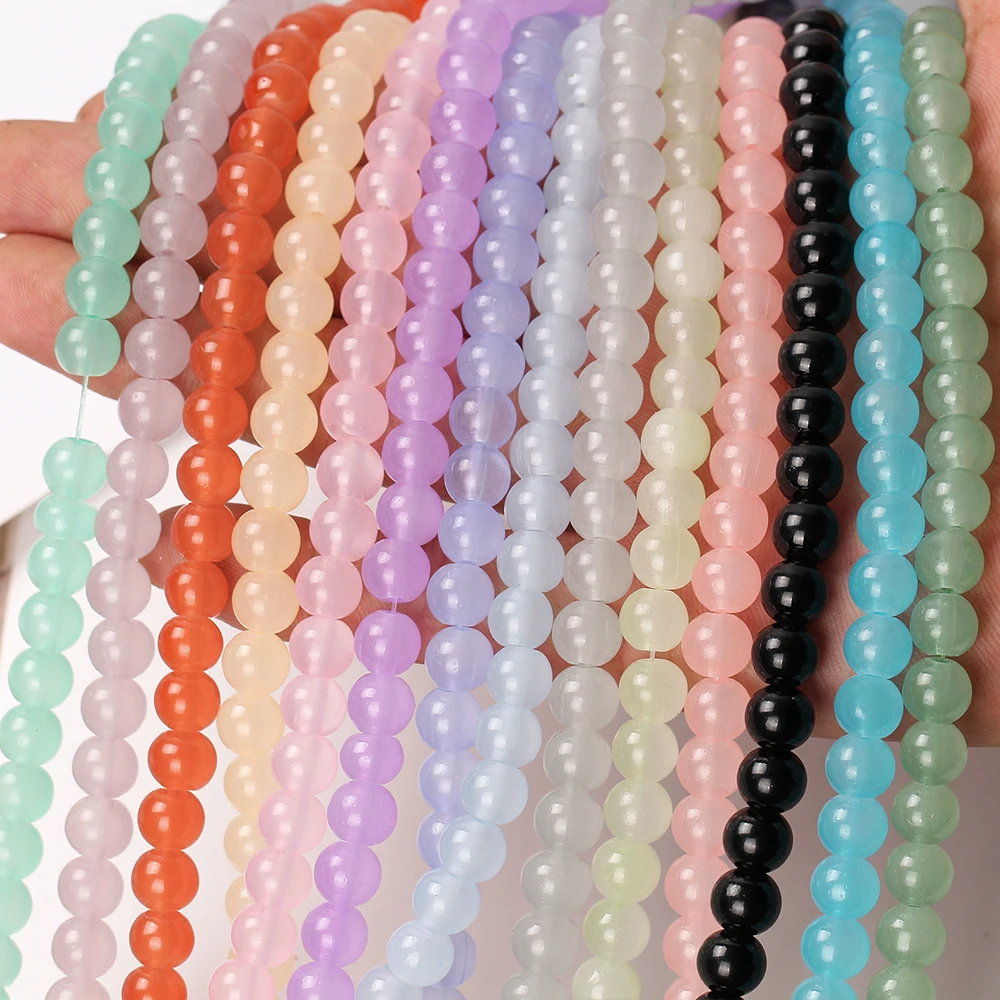 6/8/10mm Imitated Jade Opaque Glass Round Loose Beads For Jewelry Making DIY Bracelet Necklace Earring Findings