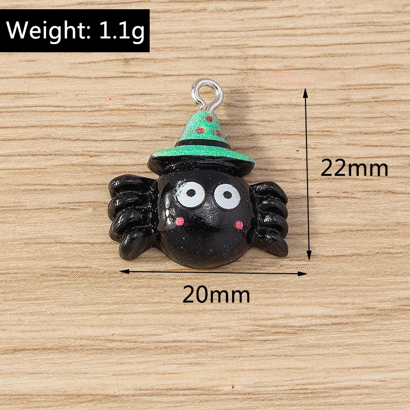 Tusember 10 Stück Halloween Charms Harz Hexenhut Mond Spinne Fledermaus Katze Kürbis Geist für Ohrringe Halloween Schmuckherstellung DIY – Detail 7
