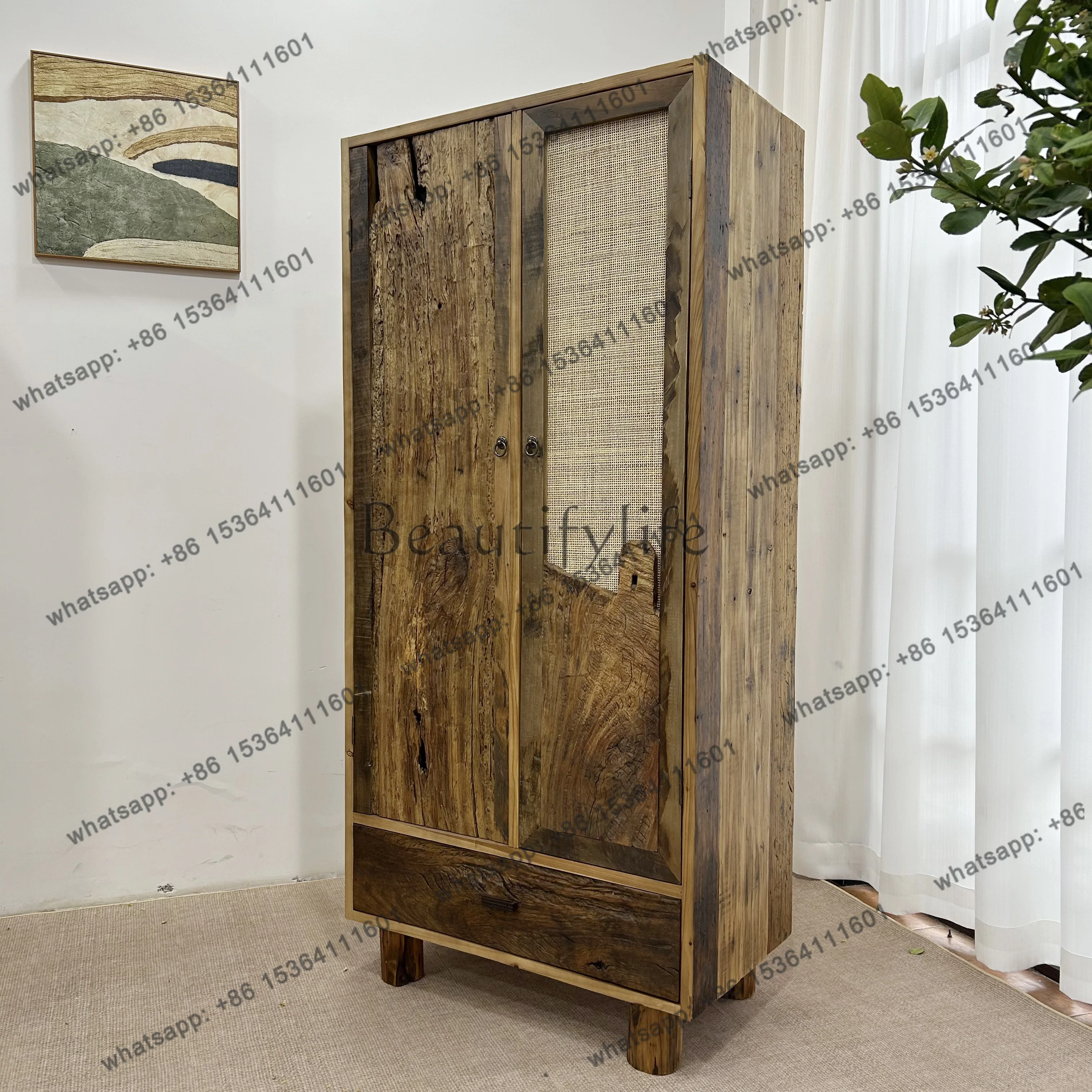 All solid wood wardrobe mortise and tenon craft home bedroom clothes hanging wardrobe storage storage display cabinet