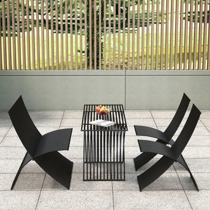 

Modern Simple Outdoor Wrought Iron Folding Table and Chair Set - Stylish Leisure Furniture for Patio, Balcony and Commercial Use