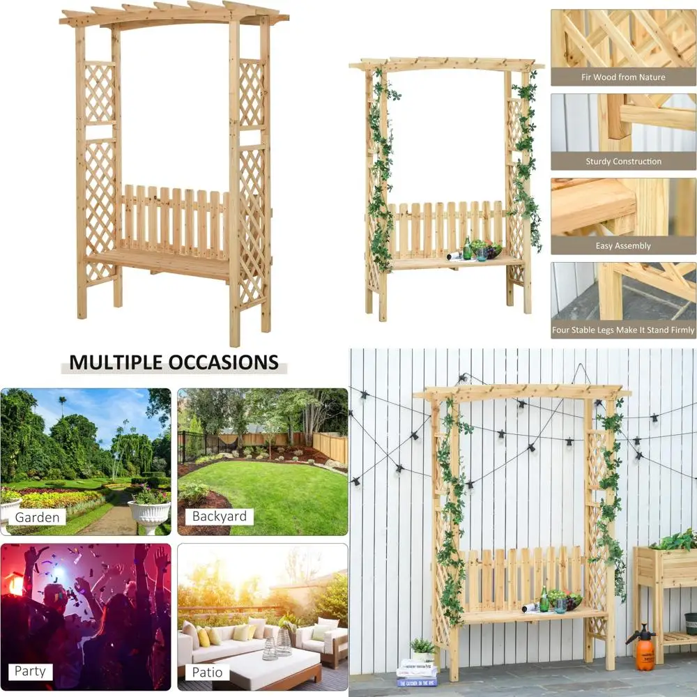 

Wooden Garden Arbor with Bench for Climbing Plants, Arch for Grapes and Vines, Patio Decoration for Two