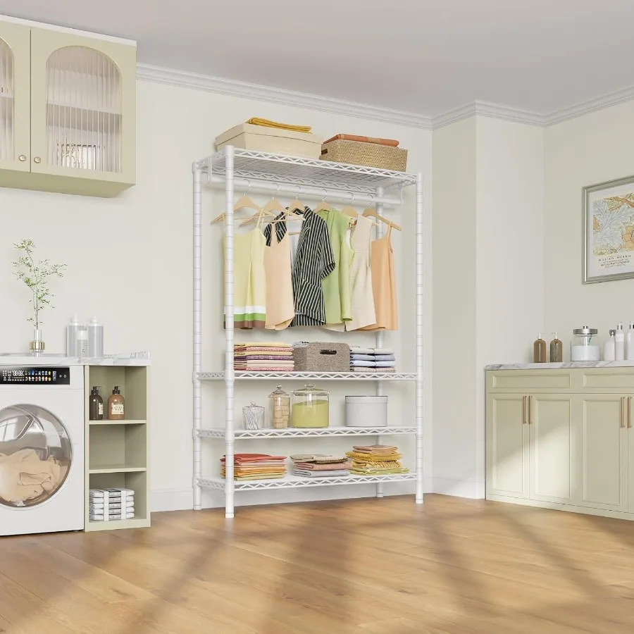 V1 سلك الملابس الرف 4 طبقات رف الملابس الثقيلة لتعليق الملابس خزانة قائمة بذاتها رف الملابس مع 4 Sh قابل للتعديل #4