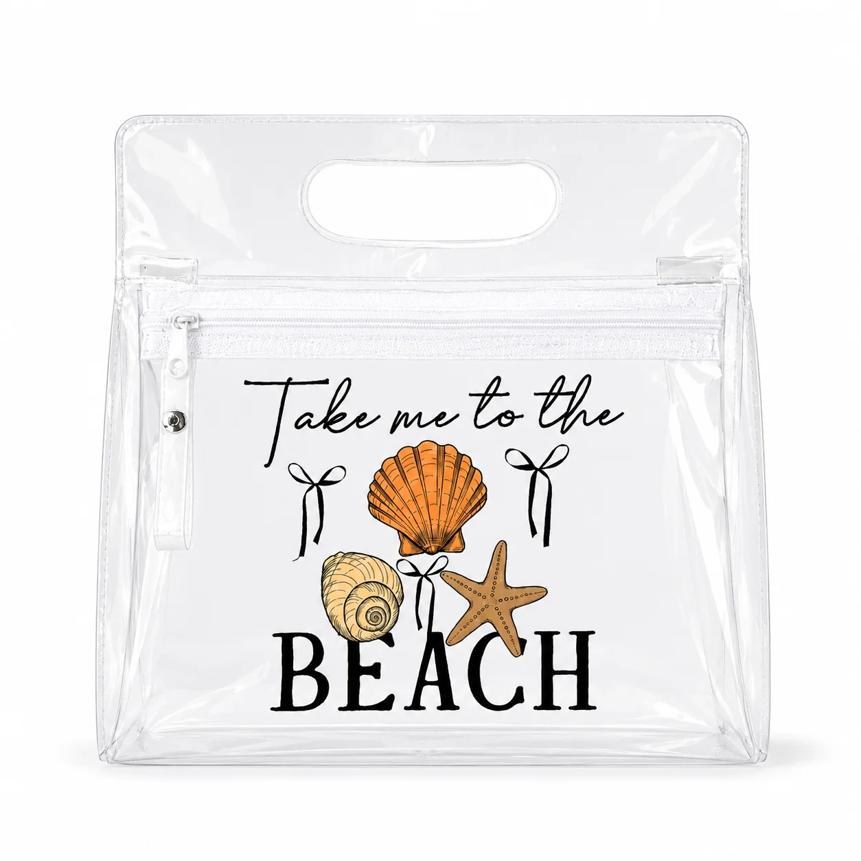 Clear PVC Beach Toiletry Bag, Take Me to the Beach Print Waterproof Travel Swimsuit Cosmetic Organizer for Women