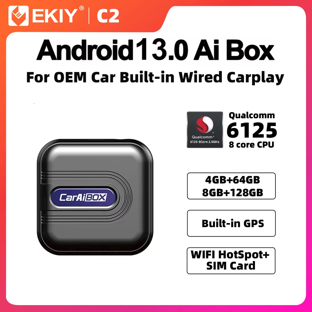 EKIY Wireless CarPlay Android Auto Ai TV Box Android 13 Car Intelligent Systems Qualcomm 6125 8-Core CPU With Google Play Store