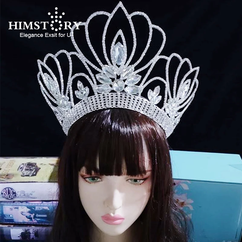 Himstory-Exagerado Grande Strass Coroa Headpiece para Mulheres, Jóias de Luxo, Bling Nupcial Tiara Coroa, Acessórios para Cabelo