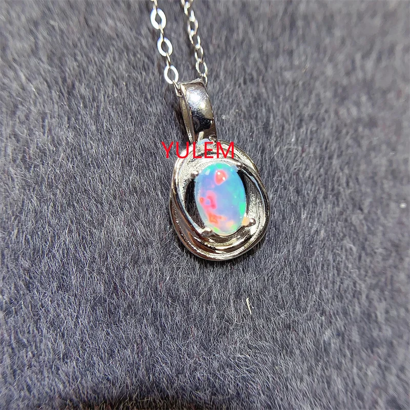 Natural Opal Pendant Necklace  Silver 925 October Birthstone Gemstone Simple Necklaces Fire Light Oval Opal Jewelry for Women