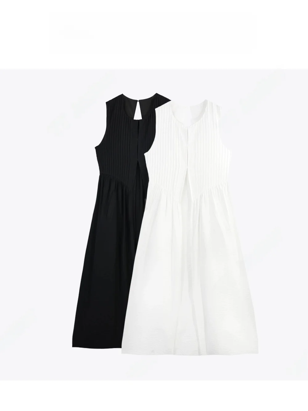 

TT Premium A-Line Svel Pleated Dr Women Summer New Sle Ele High Waist Midi Skirt Pure Color U-Ne Dr