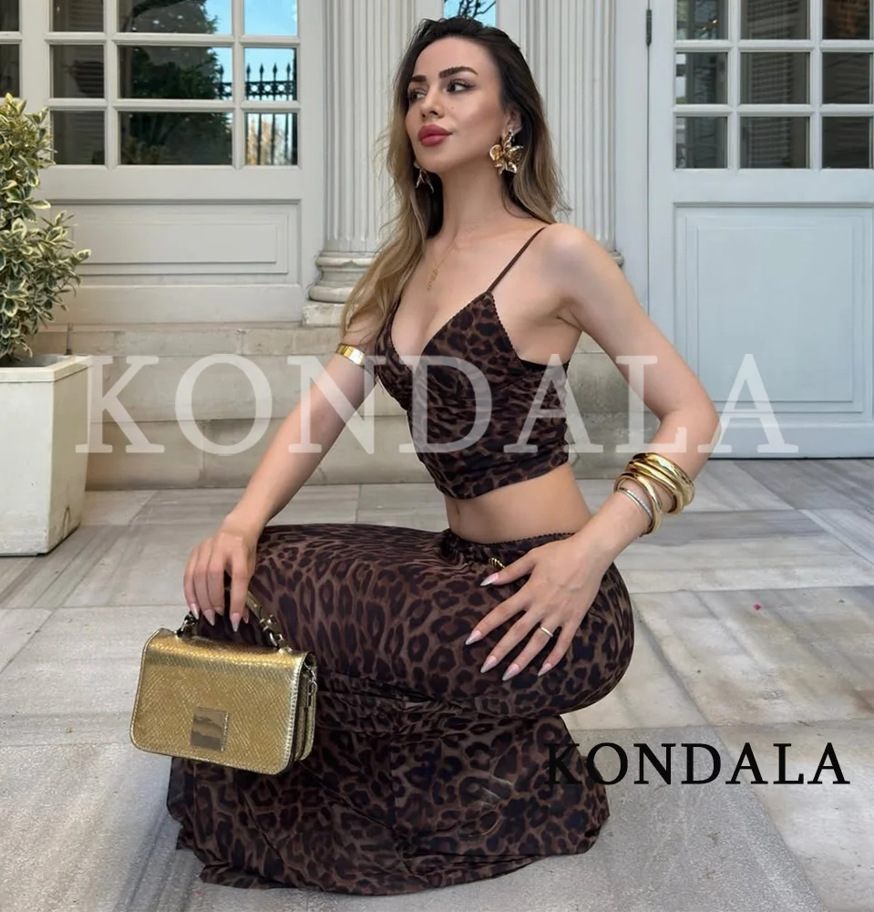 KONDALA Women Sexy Leopard Mesh Tulle Skirt Set 2026 Summer Trendy High Street Holiday Chic Set Female Y2K Camisole , Midi Skirt view 2
