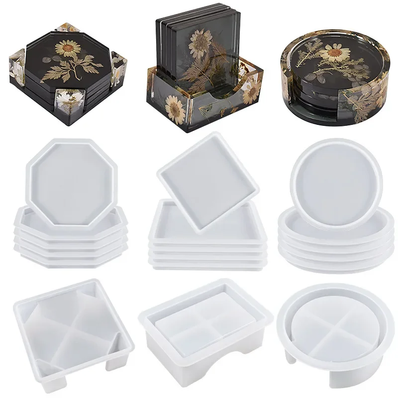 

Coaster Resin Molds Silicone Coaster Molds With Round Square Octagon Shape Holder Molds Coaster Silicone Molds For Epoxy Resin