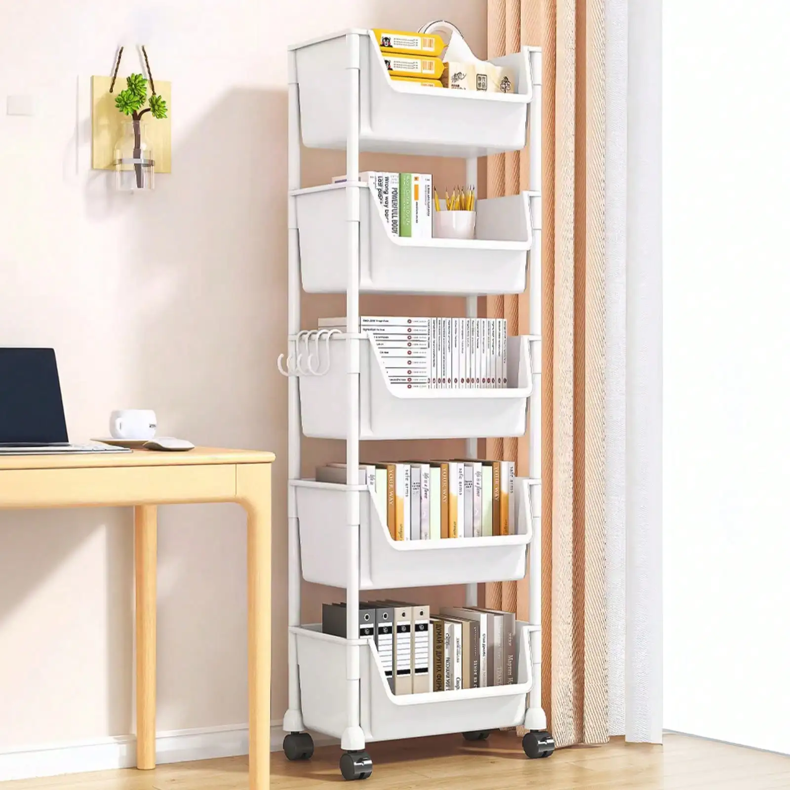 

5-Layers Storage Racks With Wheels, Mobile Organiser, Kitchen Trolley With Hooks, Space-Saving Rolling Utility Car