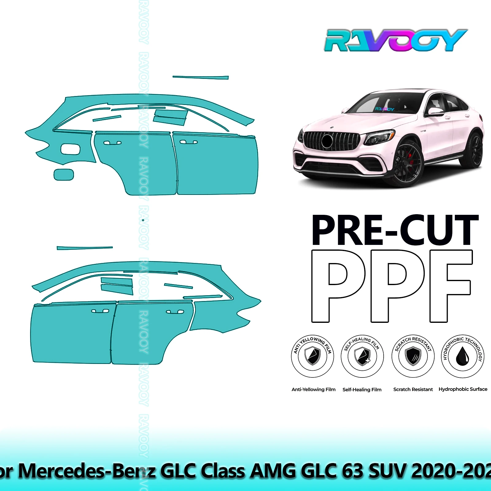

For Mercedes-Benz GLC Class AMG GLC 63 SUV 2020-2022 8.5mil Pre-Cut PPF Door & A/B Pillar Kit TPU Paint Protection Film Set