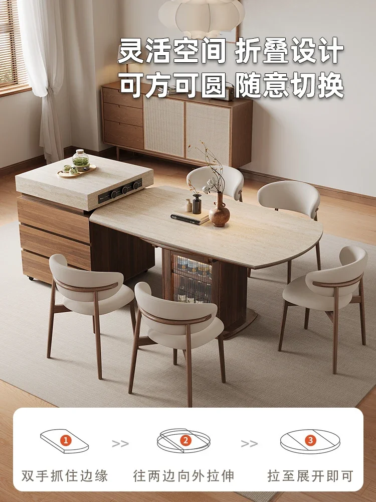 Dual-purpose island dining table integrated retractable folding household round table antique multi-function can be separated