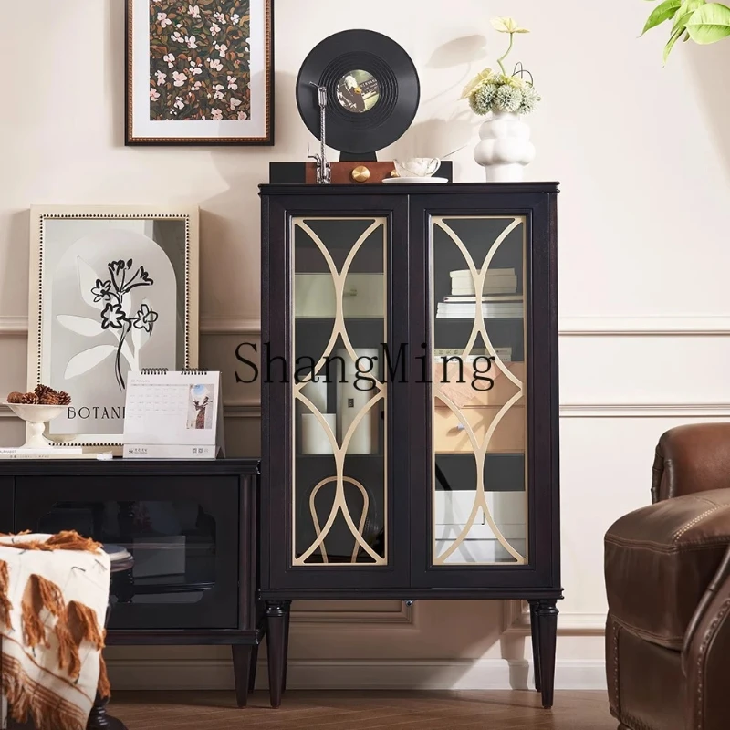 

FG simple modern small apartment retro solid wood dining side cabinet living entrance cabinet medium antique locker