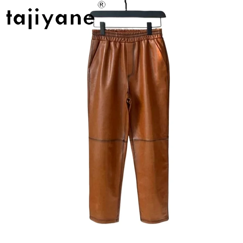 TAJIYANE Real Sheepskin Harem Pants for Woman Leather Pants Women Casual Pants Elastic Waist Trousers Slim-fit 바지 High Quality