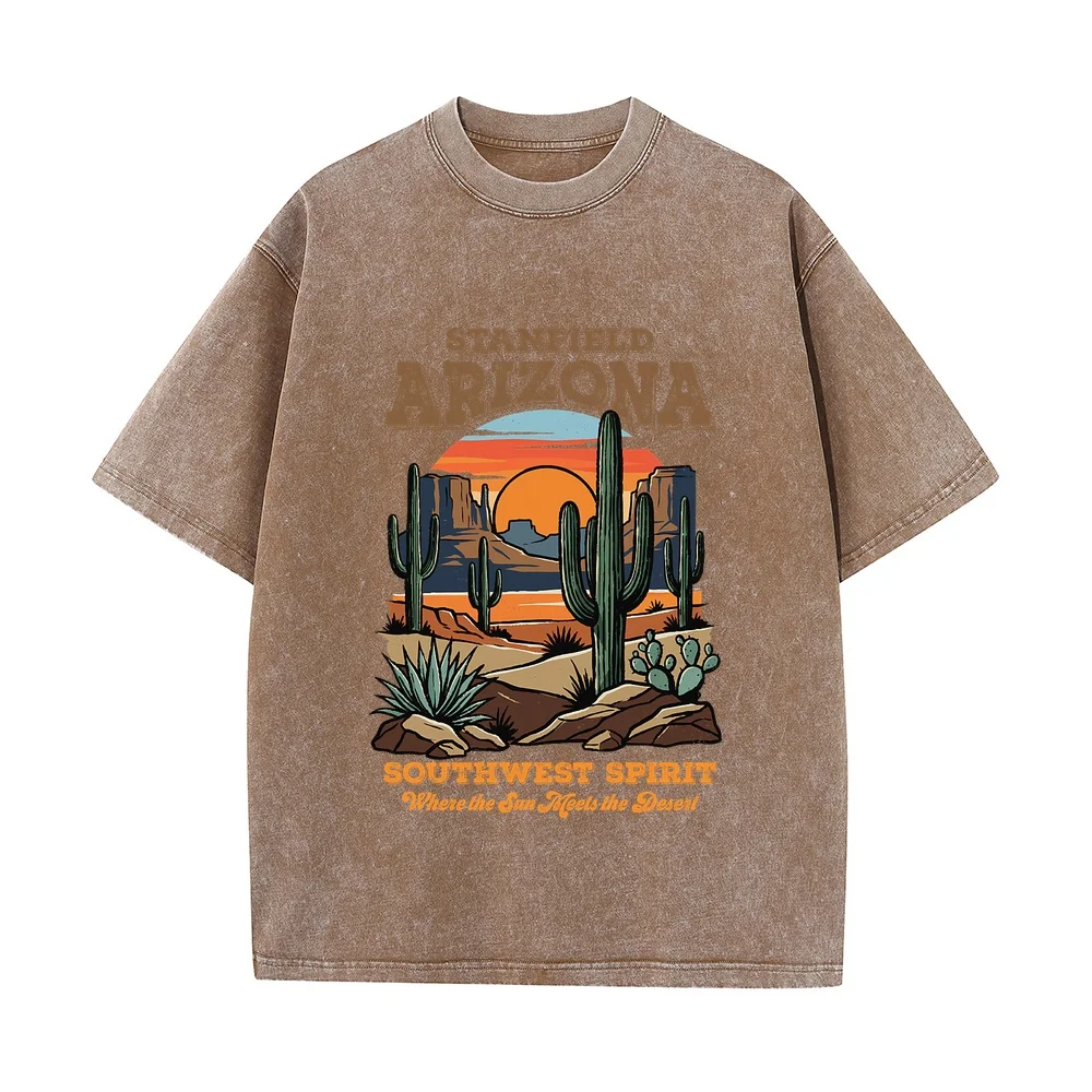 Camisetas For Men Stanfield Arizona Desert Sunset Cactus Southwest Art Printing Cartoon Graphic T-Shirts Designer T Shirt Gift
