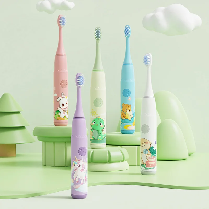 Children's Electric Toothbrush Colorful Cartoon IPX7 Waterproof With Replacement Heads Automatic Rechargeable Brush For Kids