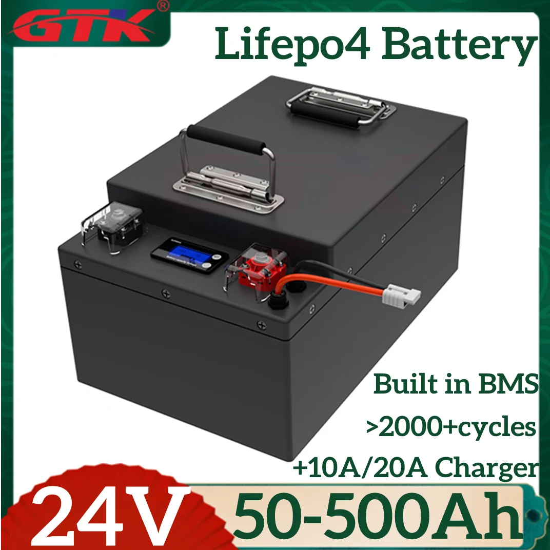 GTK 24V Lifepo4 Battery 100Ah 50Ah 150Ah 200Ah 300Ah 400Ah 500Ah LIthium Batterie for 2KW 5KW Inverter Backup Power Solar System